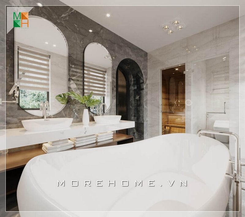 Khi nhìn thấy mẫu đá ốp tường phòng tắm vân mây, người ta sẽ bị ấn tượng với sự đẳng cấp của nó.
